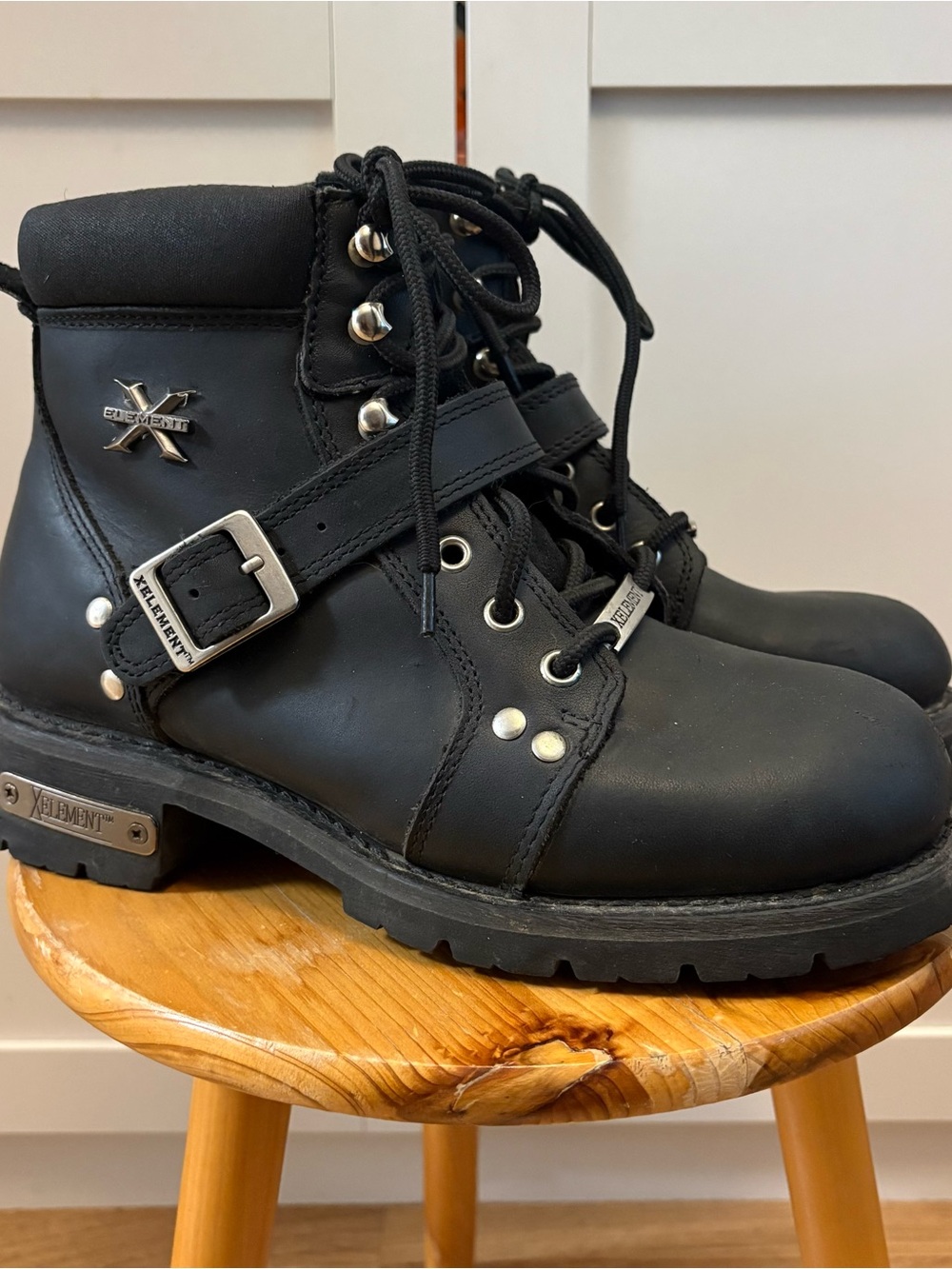 EUC X Element Women's Black Advanced Lace-Up Motorcycle Boots-Leather- 9.5 Biker